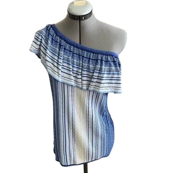 White House Black Market Blue Off the Shoulder Top - Picture 4 of 7